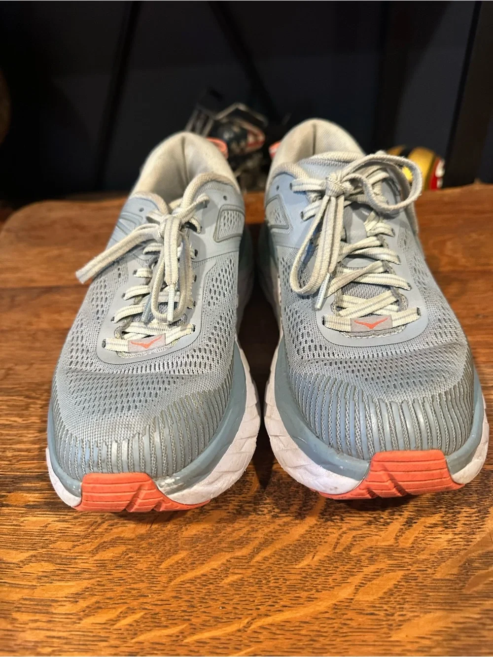 Hoka One One Women's Light Gray and Coral Running Shoes